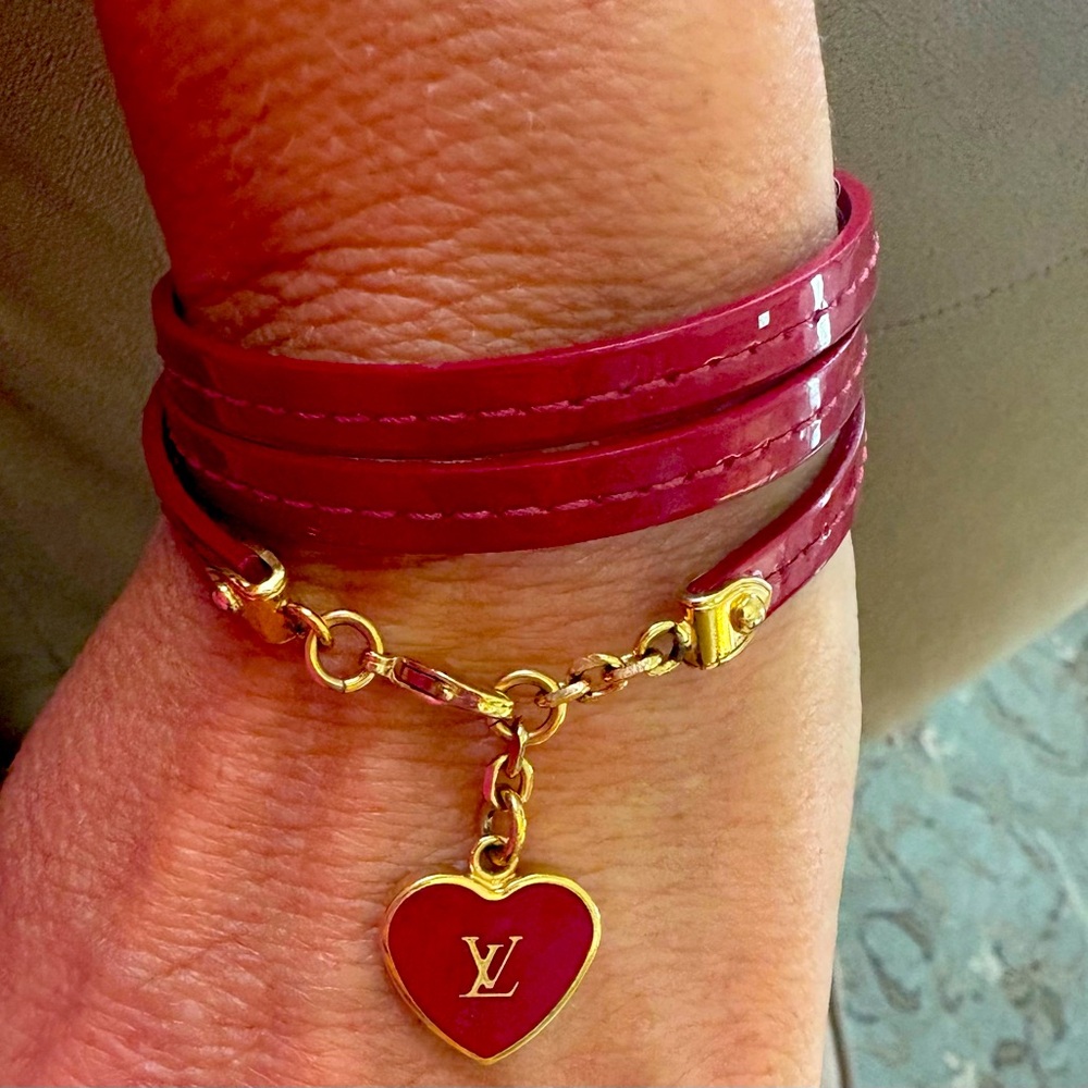 Louis Vuitton Red and Gold Bracelet with Heart Charm